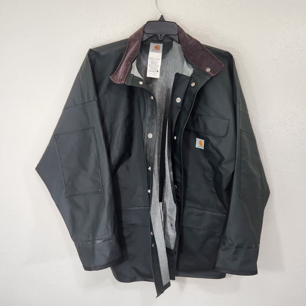Carhartt Rain Coat Men LG Waterproof Heavy Duty Rubber PVC Jacket Workwear Chore